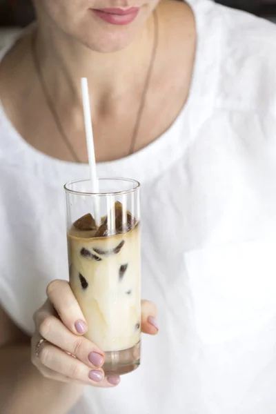 Hielo Café Vidrio Cóctel Café Helado Frappe Con Cubitos Hielo — Foto de Stock