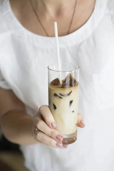 Hielo Café Vidrio Cóctel Café Helado Frappe Con Cubitos Hielo — Foto de Stock