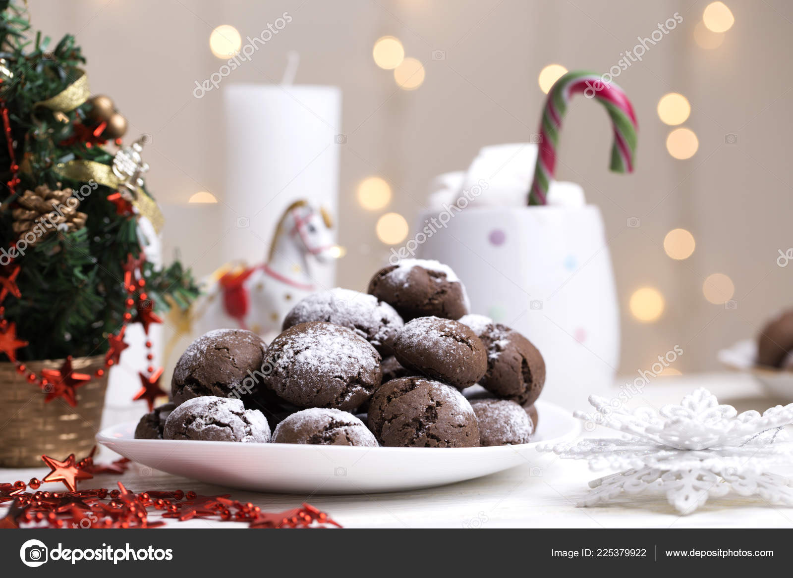 Chocolate Brownie Cookies Powdered Sugar Chocolate Cookies Christmas Background Chocolate Stock Photo C Kate Ovcharenko 225379922