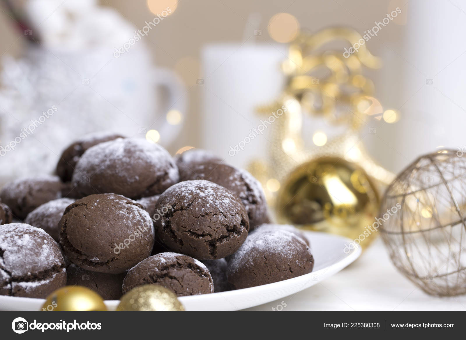 Chocolate Brownie Cookies Powdered Sugar Chocolate Cookies Christmas Background Chocolate Stock Photo C Kate Ovcharenko 225380308