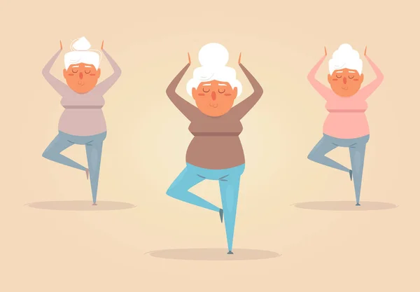 Grand-mère yoga vecteur . — Image vectorielle