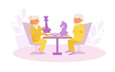 Grandfathers playing chess Vector. Cartoon clipart
