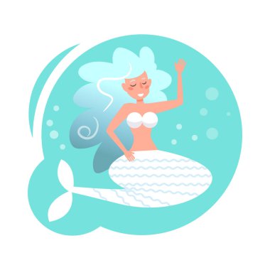 Deniz kızı vektör. Çizgi film. Kadın karakter kişi düz