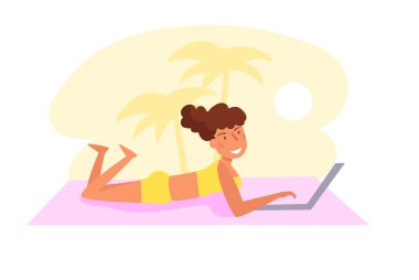 Tatil sırasında freelancing vektör işe. Çizgi film. Beyaz arka plan üzerinde izole sanat.