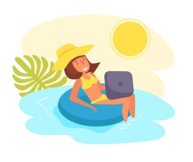 Tatil sırasında freelancing vektör işe. Çizgi film. Beyaz arka plan üzerinde izole sanat.