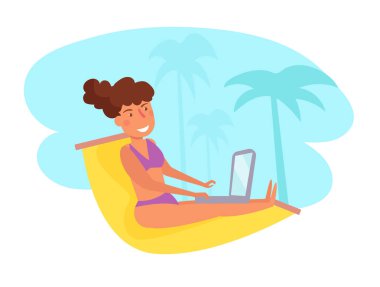 Tatil sırasında freelancing vektör işe. Çizgi film. Beyaz arka plan üzerinde izole sanat.