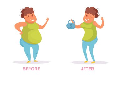 Daha önce sonra vektör spor. Çizgi film. Beyaz arka plan üzerinde izole sanat.