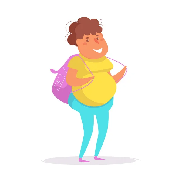 Mujer viajera con mochila Vector. Dibujos animados. Arte aislado en — Archivo Imágenes Vectoriales