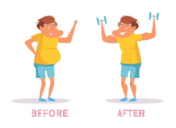 Before, after, sport Vector. Cartoon. Isolated art on white background. — Stock Vector