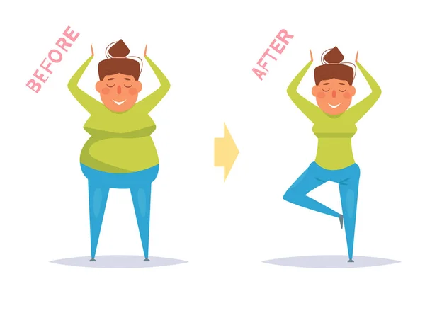 Thick skinny before after yoga Vector. Cartoon. Isolated art on white background. — Stock Vector