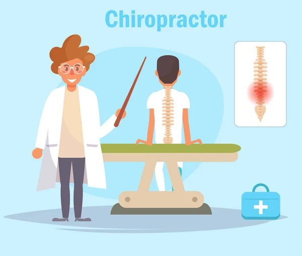 Chiropractor vektör. Çizgi film. Mavi arka plan üzerinde izole sanat. — Stok Vektör