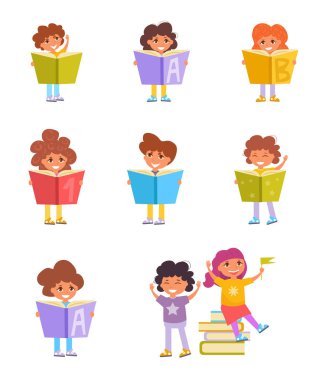 Geri okul çocuk okuma için vektör yaptırın. Çizgi film.