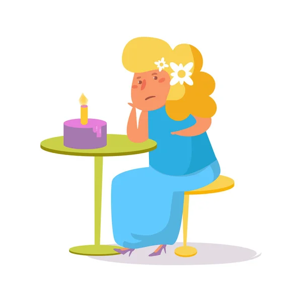 Vector de cumpleaños solitario. Dibujos animados. Arte aislado Mujer — Vector de stock