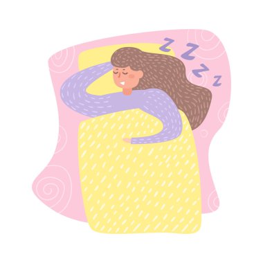 Vektör yatakta uyuyan kadın. Çizgi film. Beyaz arka plan üzerinde izole sanat.