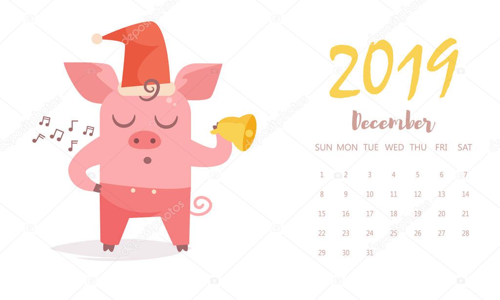 Pig Vector. Cartoon. Isolated art on white background. Flat New year,