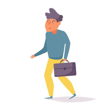 Yorgun bir adam vektör işten eve gidiyor. Çizgi film. İzole sanat