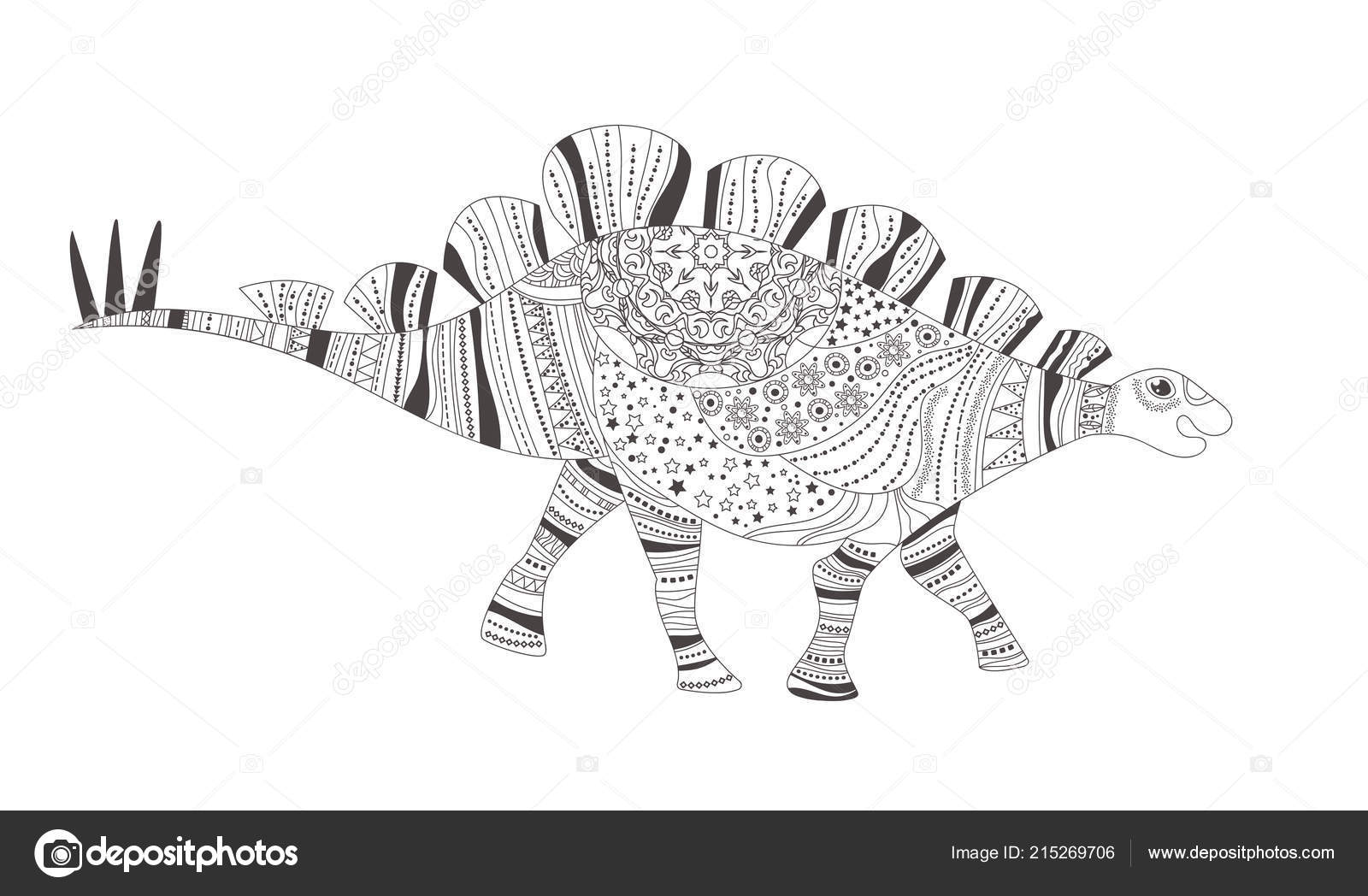 Dinosaurus Kleurplaat Vector Cartoon Geïsoleerde Kunst Op Wit