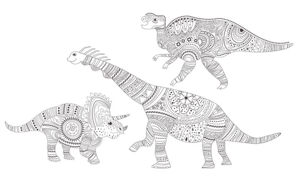 Dinosauri. Disegno da colorare. Vettore. Cartone animato. Arte isolata — Vettoriale Stock