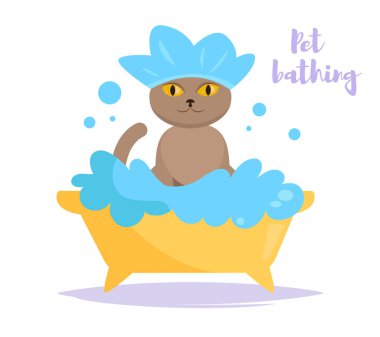 Hayvan banyo vektör. Çizgi film. Beyaz arka plan üzerinde izole sanat. Düz temiz