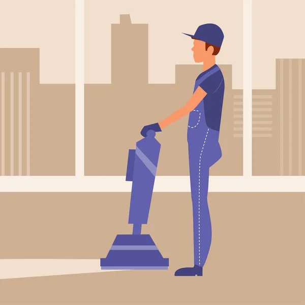 Carpet cleaning Vector. Cartoon. Isolated art Work Person — Stock