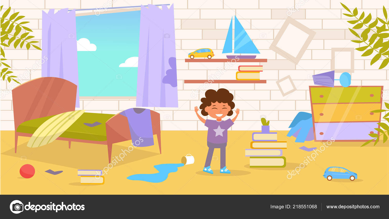 Childrens Room Dirty Messy Vector Cartoon Isolated Art White