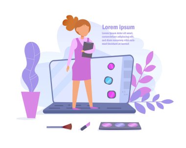Online video blog kavramı. Eğitim Vlogger vektör. Çizgi film. Beyaz arka plan üzerinde izole sanat. Düz
