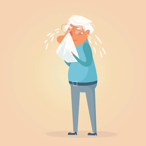 Old person crying Vector. Cartoon. Isolated art on white background. Flat — Stock Vector