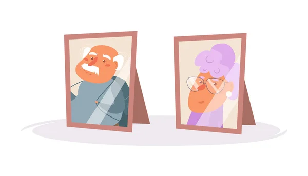 Portretten van ouder koppel. Foto frames Vector. Cartoon. Geïsoleerde kunst op witte achtergrond. Flat — Stockvector