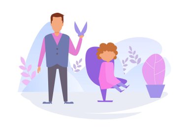 Çocuk Kuaför. Vektör. Çizgi film. Beyaz arka plan üzerinde izole sanat. Düz