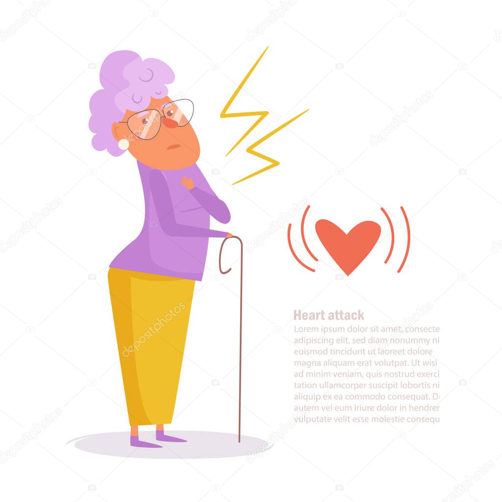Woman heart attack Vector. Cartoon. Isolated art on white background. Flat