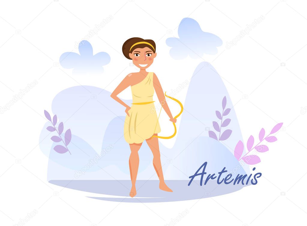Artemis Vector. Cartoon. Isolated art on white background. Flat