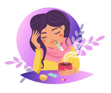 Hapşırık, grip, hastalık, enfeksiyon, vektör yayıldı. Çizgi film. İzole sanat