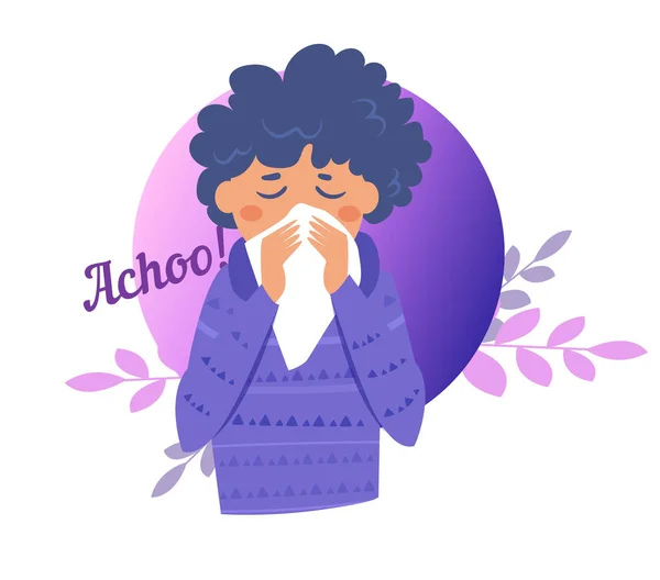 Niesen, Grippe, Krankheit, Infektion, Übertragungsweg. Karikatur. isolierte Kunst auf weißem Hintergrund. flach — Stockvektor