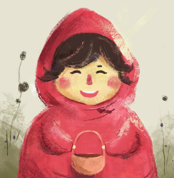 Red riding hood. Illustration Funny girl karaktär tecknad — Stockfoto
