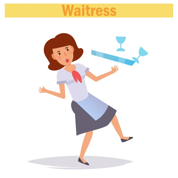 Waitress. Vector. Cartoon. Isolated art on white background. Flat — Stock Vector
