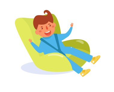 Çocuk Oto Koltuğu vektör çocuk. Çizgi film. Beyaz arka plan üzerinde izole sanat.