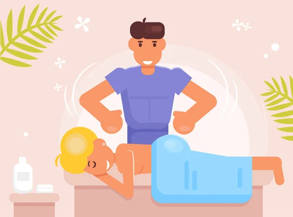 Massagem nas costas Vector. Desenhos animados. Isolado arte plana —  Vetores de Stock