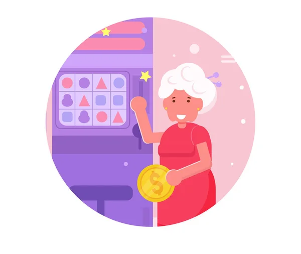 Babička hrát Kasino automaty vektoru. Karikatura. Izolované umění — Stockový vektor