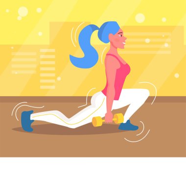 Kız spor salonunda halterile meşgul. Esmer, spor, düz