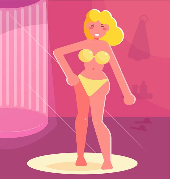 Meisje in Solarium vector. Cartoon. Geïsoleerde kunst blonde — Stockvector