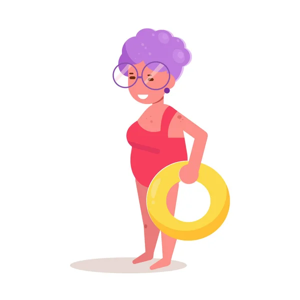 Grandma in a bathing suit Vector. Cartoon. Isolated art — Stock Vector