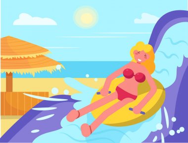 Su kaydırağı Vektör. Karikatür. İzole sanat Kauçuk halka