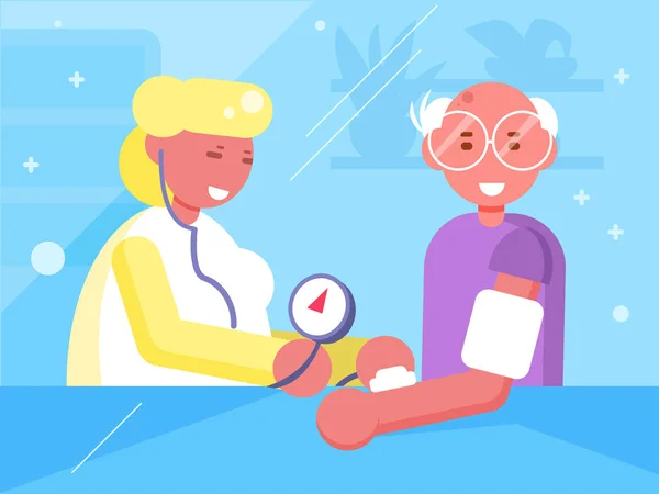 Measurement of blood pressure at the doctor Vector. Cartoon. Isolated art — Stock Illustration Measurement of blood pressure at the doctor Vector. Cartoon. Isolated art Royalty Free Stock Vectors