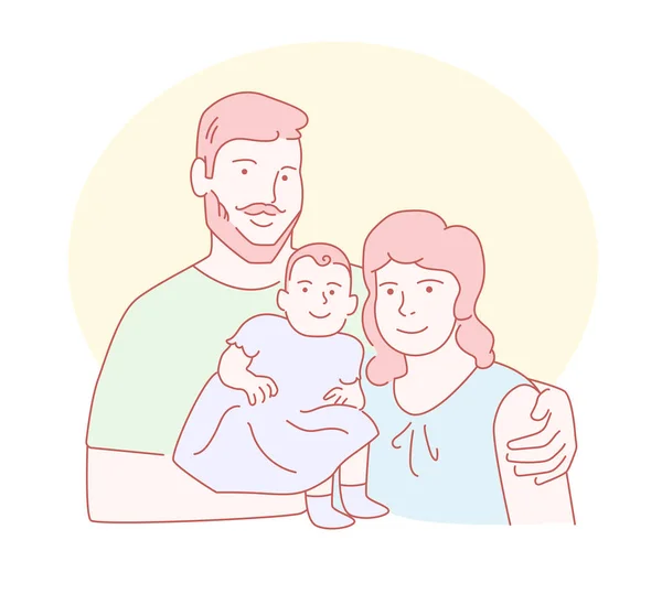 Family. Mom, dad nddaughter Vector. Line art. Isolated art on white background. Flat — Stock Vector