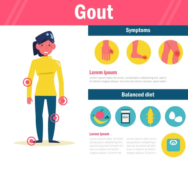 Gout 벡터입니다. 만화요. 하얀 배경에 외따로 서 있는 미술. — 스톡 벡터