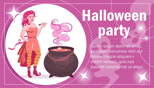 Folheto, cartaz, cartão de convite para o Halloween Witch Vector. Desenhos animados. Arte isolada sobre fundo branco . — Vetor de Stock