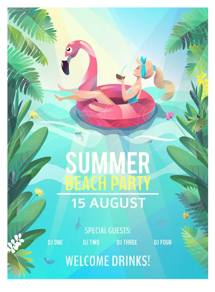 Koncepció lapos stílusban. Nyári Beach Party poszter. — Stock Vector