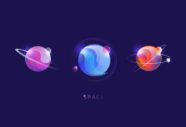 Set of colorful futuristic planets. Space. — Stock Vector