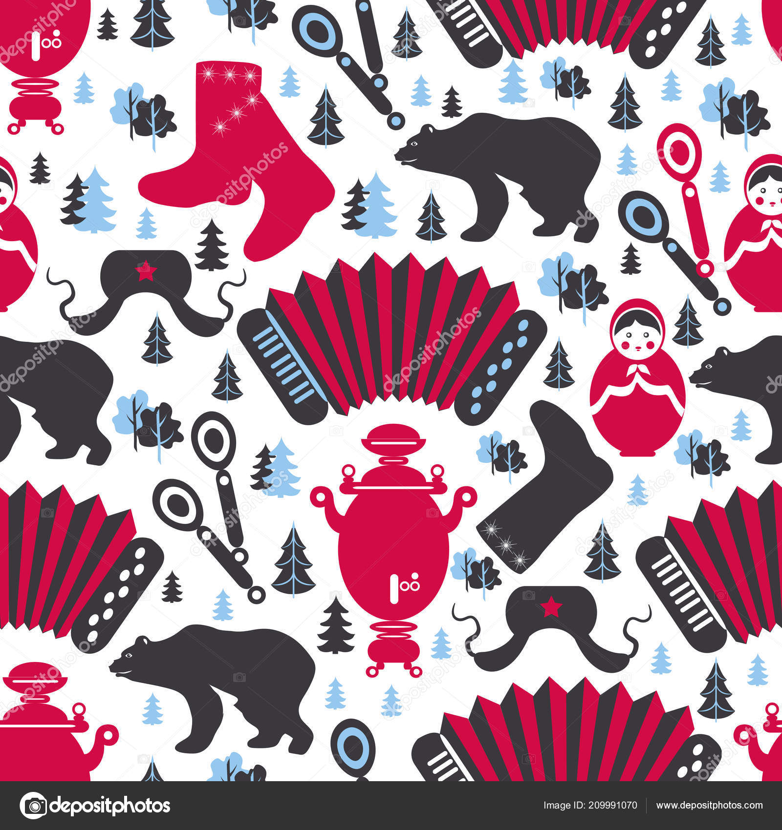 russian cartoon vector symbols seamless pattern welcome to russia russian symbols