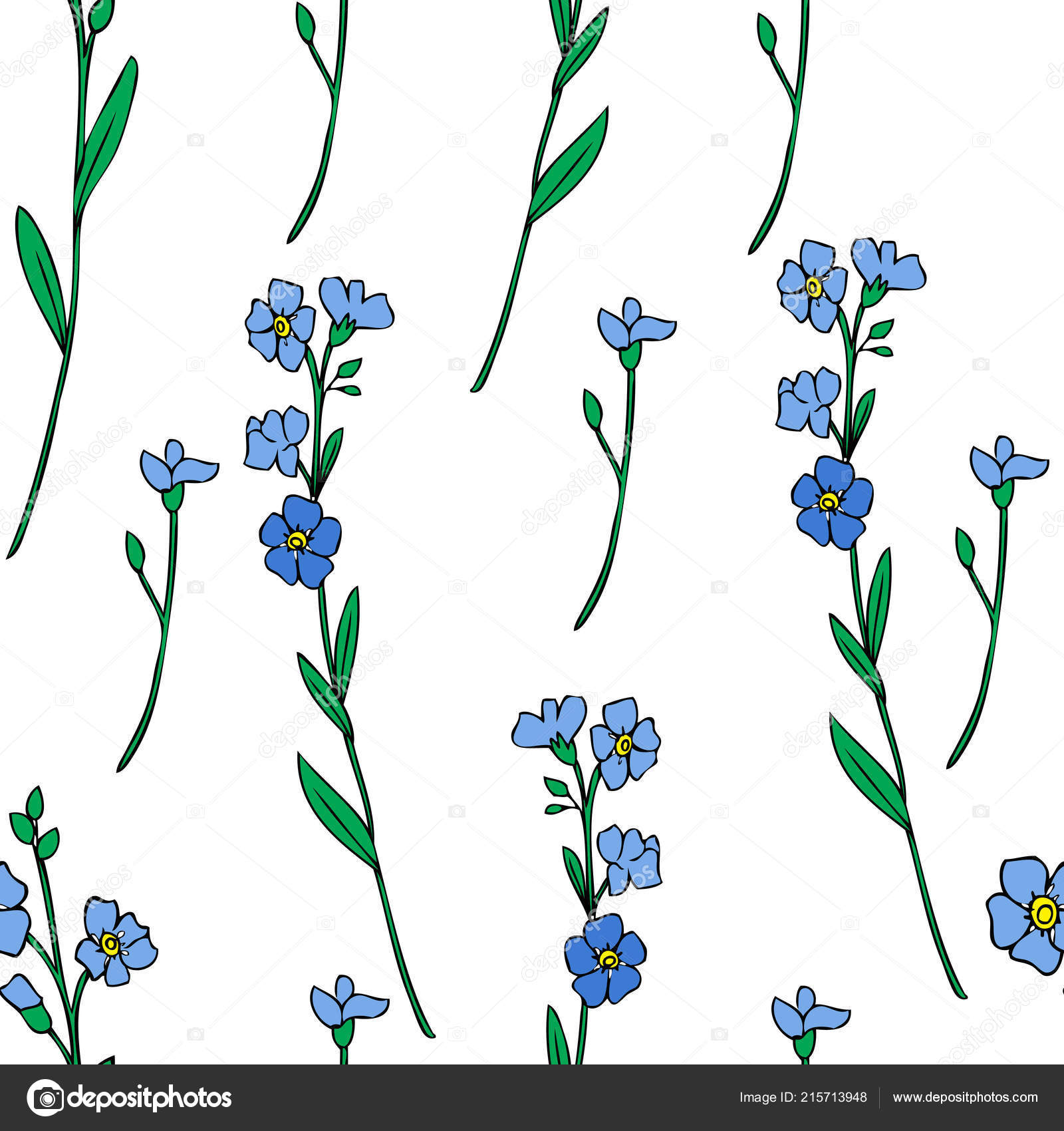 Seamless Pattern Forget Me Not Flowers Vector Illustration Isolated On White Background Colorful Ink Sketch Decorative Herbal Doodle Line Art For Design Medicine Wedding Invite Floral Cosmetic Vector Image By C M E L